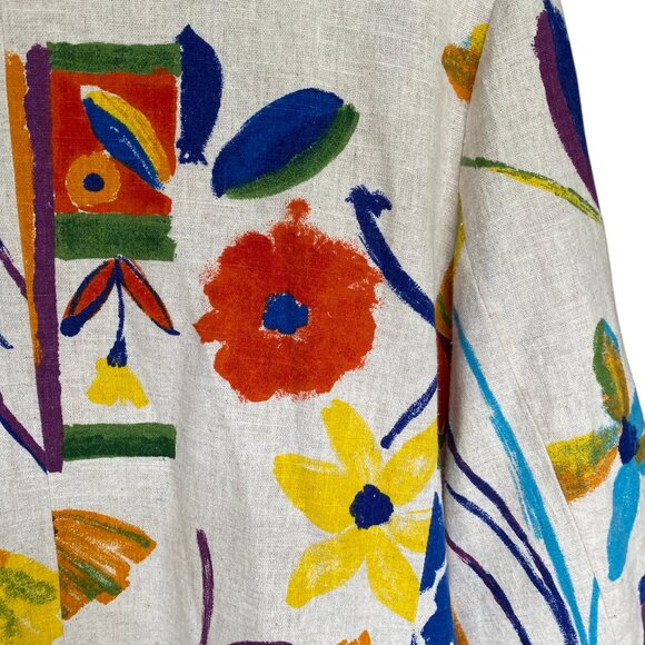 Vintage Stephanie Thomas Rainbow Floral Blazer Cotton Flax Maximalist Resort-22 - Picture 9 of 15